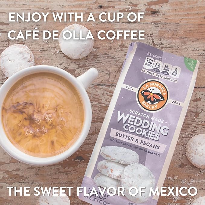 Mexican Wedding Cookies, 6 Ounce (Pack of 3), Buttery Cookies with Pecans and Dusted with Powdered Sugar by La Monarca Bakery