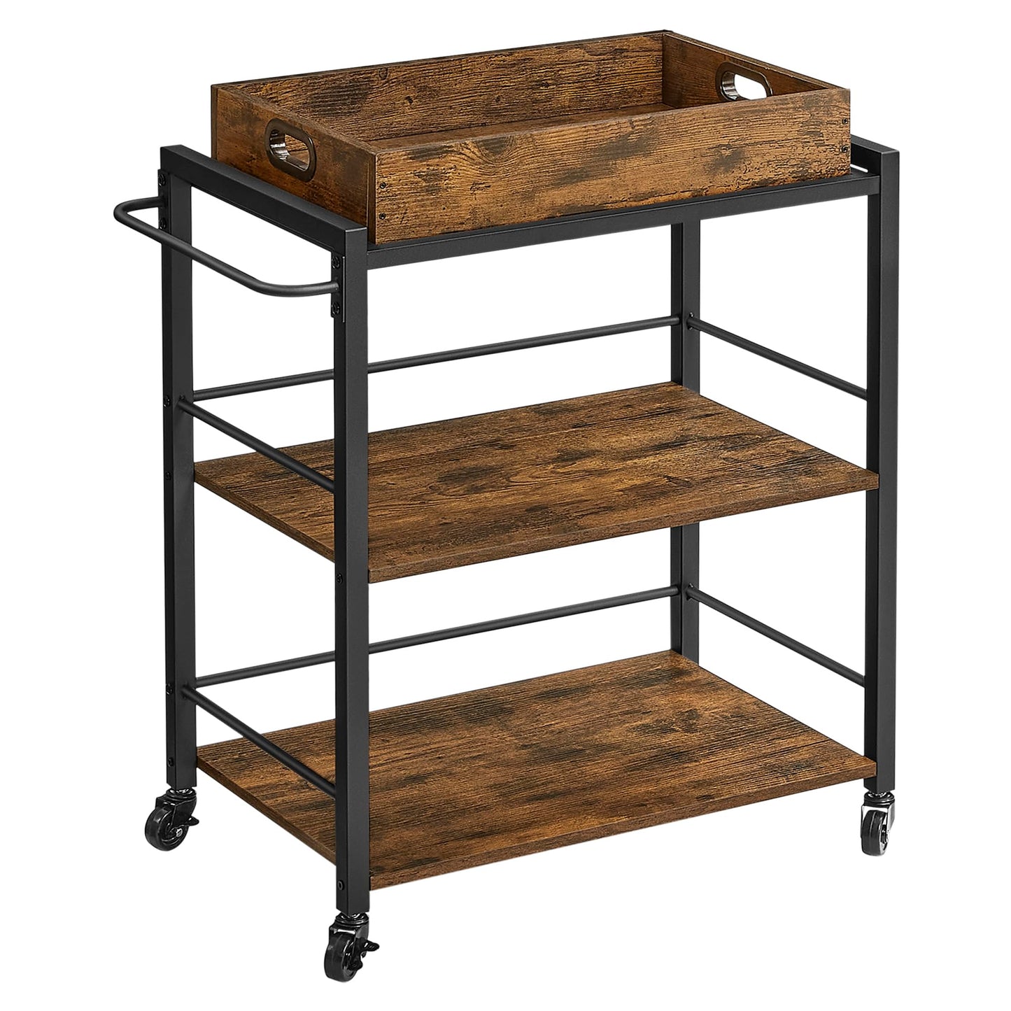 VASAGLE Kitchen Serving Cart with Removable Tray, 3-Tier Kitchen Utility Cart on Wheels with