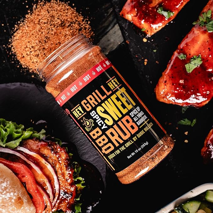 Hey Grill Hey | Spicy Sweet Rub | BBQ Rub with Chipotle & Cayenne | Sweet & Smoky Seasoning for Grilling Pork, Chicken, Fish, Beef, Veggies, and More | Hot BBQ Spice Blend | 11.7oz