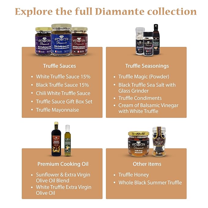 Diamante Italy Black Truffle Sauce with High 15% Black Truffle Content - Authentic Italian Gourmet Black Truffle & Mushroom Sauce - Non GMO, Vegan & Made in Italy - 90g