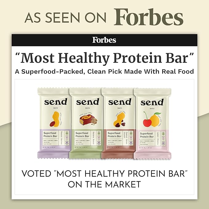 Send Bars Plant-Based Vegan Healthy Protein Bars, With Greens (Peanut Butter, 8 Bars) ??Only Real Ingredients, Zero Added Sugar, Gluten-Free, Dairy-Free