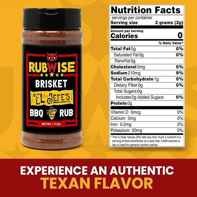 RubWise Texas Style Brisket Rub - El Jefe | Dry BBQ Rubs and Spices for Smoking & Grilling | Barbecue Meat Seasoning with Authentic Texan Flavor | Great on Beef, Steaks, Ribs & Burgers | 11.5oz