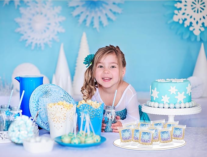 Snowflake Cookies Frozen in Individually Wrapped Snowfake Winter themed Theme Party Favors 24 Pack Bulk for Kids Birthday Party Sugar Cookie Blue White Purple