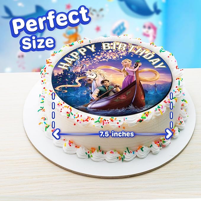 7.5 Inch Edible Cake Toppers Happy Choices ??Golden Princess Inspired Birthday Party Collection of Edible Cake Decorations
