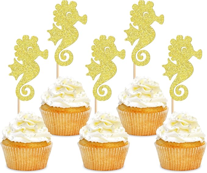 24 PCS Seahorse Cupcake Topper Ocean Themed Party Seahorse Cupcake Decorations Baby Shower Birthday Party Decorations