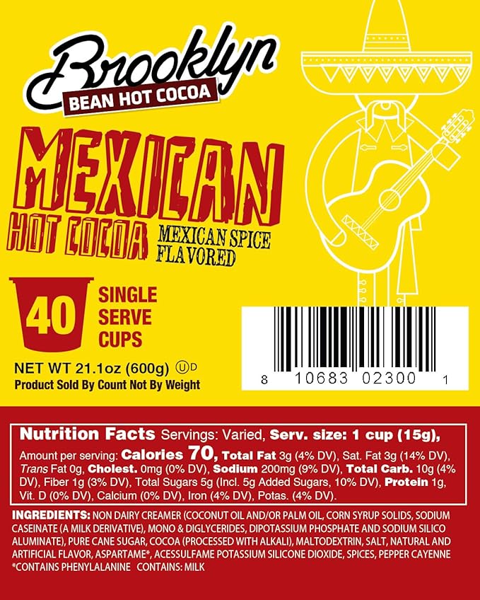 Brooklyn Beans Mexican Cocoa Hot Chocolate Pods,Compatible with K Cup Brewers Including 2.0, 40 Count