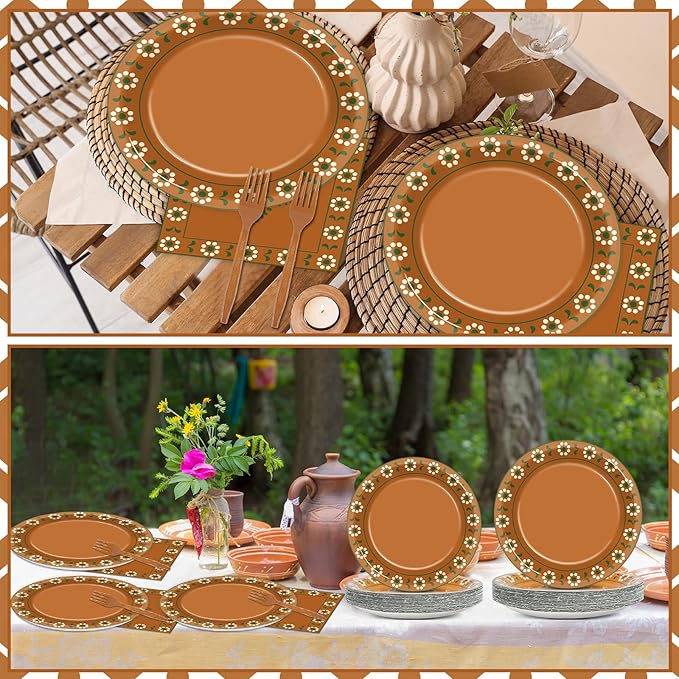 96Pcs Platos De Barro Mexicanos Paper Plates and Napkins Cielito Lindo Party Decoration Terracotta Clay Pottery Themed Tableware Set for 24 Guests Mexican Fiesta Wedding Birthday Favors Supplies