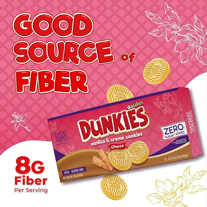 ChocZero Churro Dunkies ??Sugar Free Cinnamon Vanilla Sandwich Cookies, Keto Friendly, Low Net Carb, High Fiber, Gluten Free ??9oz Box