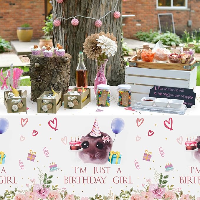 Hamster Party Tablecloths - 3Pcs Cute Hamster Party Table Covers Decorations, Birthday Girl Themed Rectangular Plastic Disposable Table Cloth for Kids Birthday Baby Shower Animals Theme Event Supplies