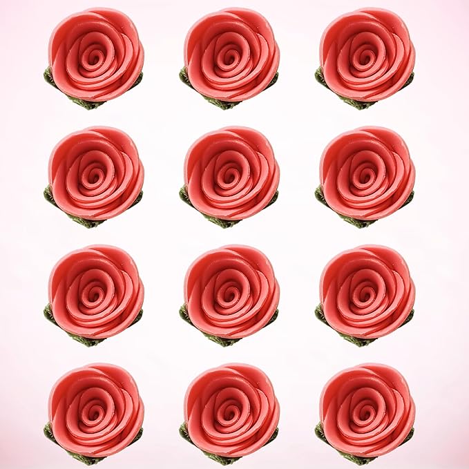 Confect Edible Coral Rose Cake Toppers | Handmade Edible Roses for Cakes, Cupcakes & Donuts | Floral Sugar Decorations for Wedding, Birthday & Festive Desserts ??Pack of 12