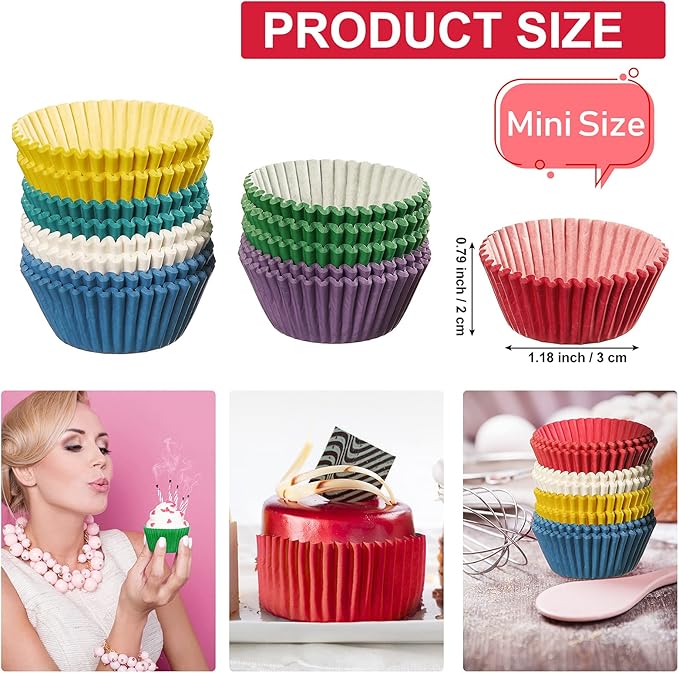 Zonon 1000 Counts Cupcake Liners for Baking Liners Paper Cupcake Wrappers Bulk Cup Cake Cases Muffin Baking Paper Cups for Candy Cooking(Assorted Colors,1.18 Inch-mini Size)