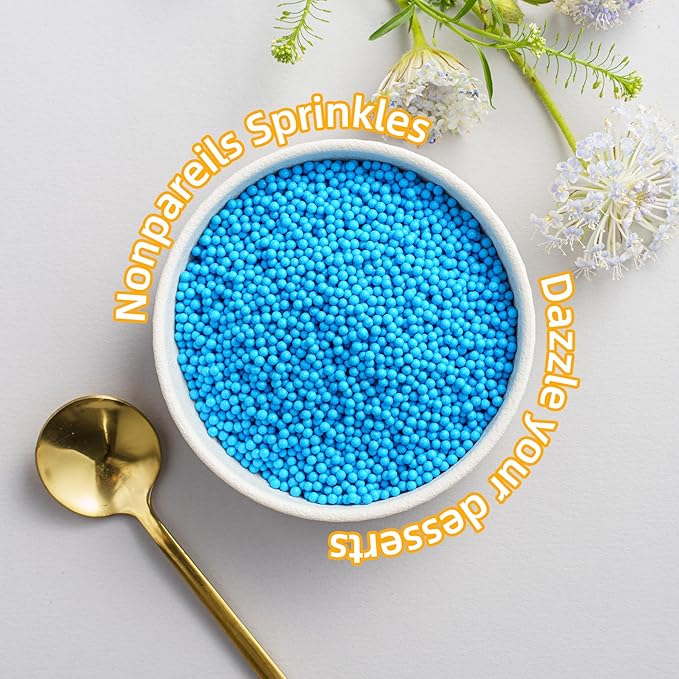 Blue Nonpareils Sprinkles, Sujoygar 4oz Edible Cake Sprinkles for Ice Cream Toppings Cupcake Chocolate Decoration, Wedding Party Cookies Baking Dessert Food Supplies