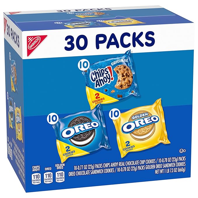 Nabisco Sweet Treats Cookie Variety Pack OREO, OREO Golden & CHIPS AHOY!, 30 Snack Packs (2 Cookies Per Pack) (Pack of 2)