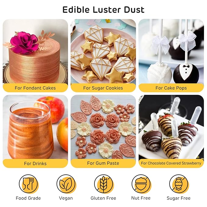 Nomeca Edible Luster Dust, 8 Grams Food Grade Gold Cake Dust Metallic Shimmer Christmas Food Coloring Powder for Cake Decorating, Baking, Fondant, Gumpaste, Chocolate, Candy, Drinks, Cookies - Gold