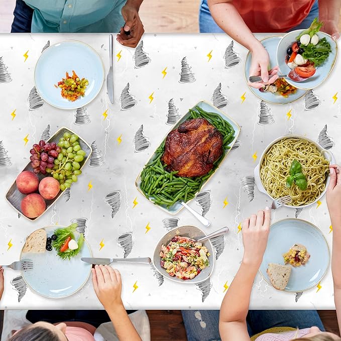 3Pcs Two Nado Party Tablecloths - Gray Tornado Birthday Party Table Covers Decorations, Cute Two Nado Themed Rectangular Plastic Disposable Table Cloth Decor for Baby Girls 2nd Birthday Baby Shower