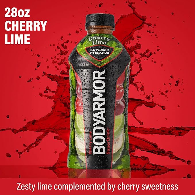 BODYARMOR Sports Drink Sports Beverage, Cherry Lime, Coconut Water Hydration, Natural Flavors With Vitamins, Potassium-Packed Electrolytes, Perfect For Athletes, 28 Fl Oz (Pack of 12)