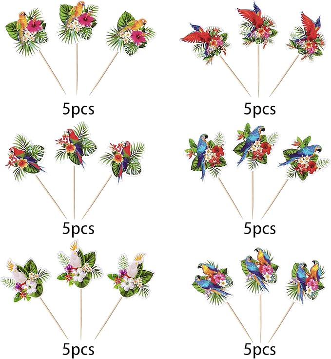 YCTHUNFISH 30pcs Woodland Cupcake Toppers, Bird Design, Cake Decorations for Birthday, Baby Shower