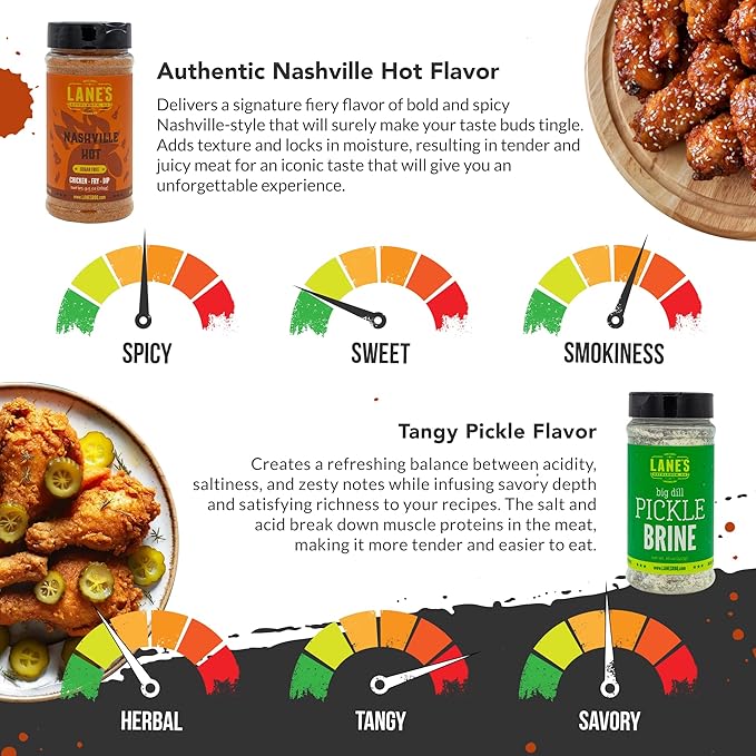 Lane's Pickle Brine Seasoning Bundle with Nashville Hot Chicken Wing Seasoning & 24" x 24" Extra Large Brining Bag, All-Natural, No MSG, Made in USA
