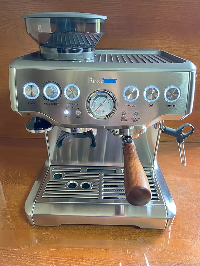 54mm Bottomless Portafilter Fits Breville Barista Espresso Machine Stainless Steel Naked Portafilter Along with Double Shot Filter Basket Coffee Bottomless Handle-Wooden