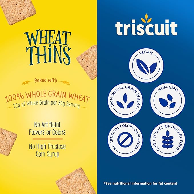 Triscuit Original Whole Grain Wheat Vegan Crackers and Wheat Thins Original Whole Grain Wheat Snacks Variety Pack, 4 Boxes