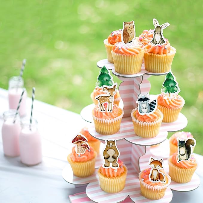 40Pcs Edible Animal Cupcake Toppers Wafer Paper Woodland Cupcake Toppers Picks for Animal Drink Topper Baby Shower or Birthday Party Decoration
