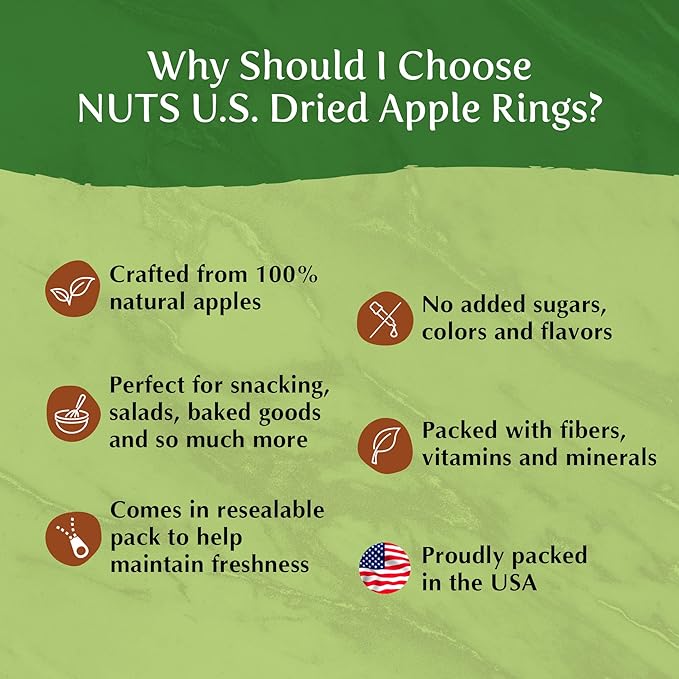 NUTS U.S. - Dried Apple Rings | No Added Sugar | No Artificial Color | Chewy Texture | NON-GMO | Juicy and Natural | Packed in a Resealable Bag!!! (3 LBS)
