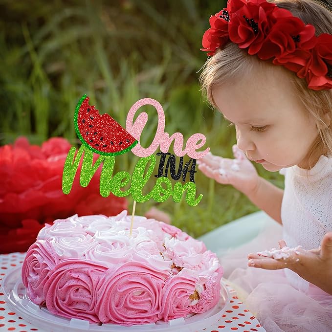 1 Pack Watermelon Cake Topper One in a Melon Cake Pick Watermelon First Birthday Baby Girl 1st Birthday Party Cupcake Decoration Supplies