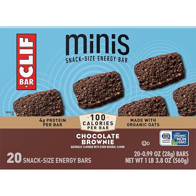 CLIF BAR Minis - Chocolate Brownie Flavor - Made with Organic Oats - 4g Protein - Non-GMO - Plant Based - Snack-Size Energy Bars - 0.99 oz. (20 Pack)