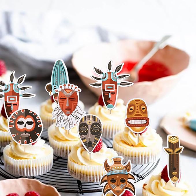 Rsstarxi 40 Pack Hawaii Tiki Cupcake Toppers Tiki Party Decorations Hawaiian Tropical Tiki Totem Cupcake Picks Hawaii Luau Cake Decorations for Summer Aloha Tropical Birthday Party Decorations