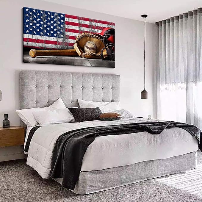 YDYSUNE Baseball Wall Art Vintage American Flag Canvas Prints Sports Pictures Paintings for Living Room Office Home Decorations Modern Artwork 24횞48IN