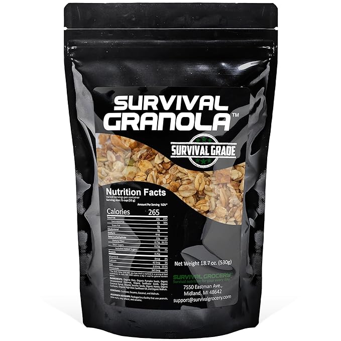 Survival Grocery Organic Ancient Grain Survival Granola??- Gluten Free, Non-GMO, No Added Sugar, High Protein Snack With Nuts, Seeds, Coconut, and Honey - Ideal for Breakfast, Cereal, Yogurt, or Snack (18.7 oz./1 Bag)