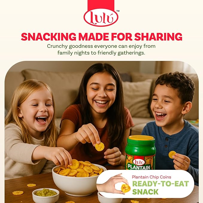 LULU Plantain Chip Coins ??Original Flavor, 20 oz Jar ??Crunchy Plantain Slices ??No Artificial Colors or Preservatives ??Ready-to-Eat Snack, Platanitos Chips in a Container