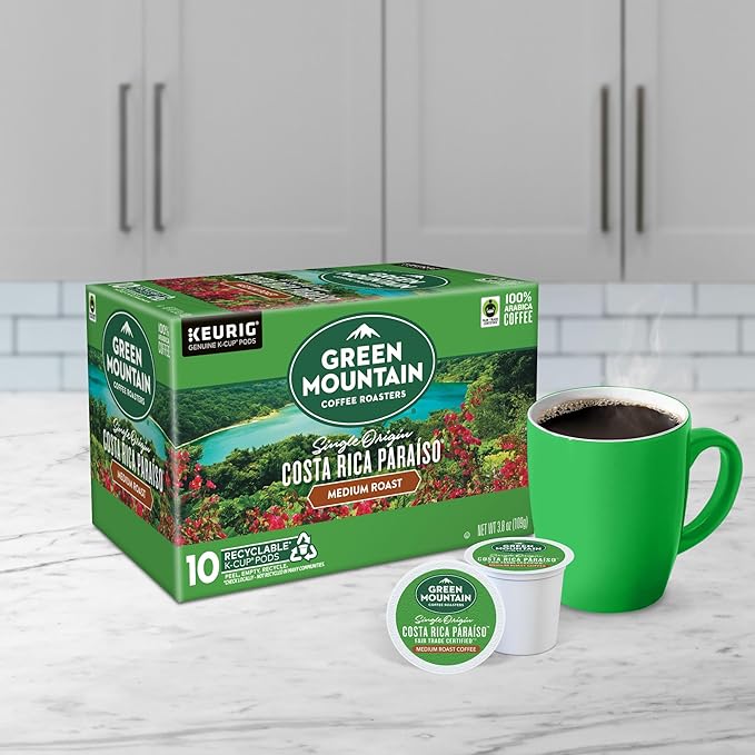 Green Mountain Coffee Roasters Costa Rica Paraiso, Keurig Single Serve K-Cup Pods, Medium Roast Coffee, 60 Count, (6 Packs of 10)