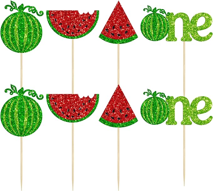 24Pcs Watermelon Cupcake Toppers One in a Melon Cupcake Picks Watermelon First Year Birthday Baby Girl First Birthday Party Cake Decorations Baby Shower Boy Girl 1st Birthday Supplies