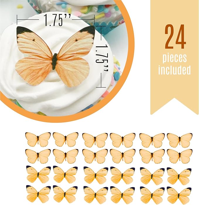 Sugar Robot Edible Butterflies for Cake Decorating - Small Pastel Orange Butterfly Cake Toppers and Cupcake Toppers - Decoration Made in the USA - Premium Crafted (Orange)