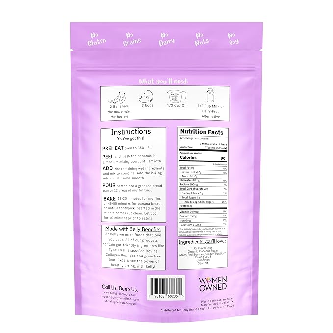 Belly Banana Bread Mix with Collagen Protein | High-Protein | Banana Muffin Mix | Grain-Free Dairy-Free Nut-Free | Healthy Snacks For Adults & Kids | Women-Owned Business | 11.3 Ounces | 3 Pack