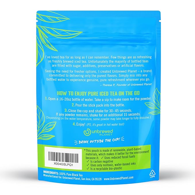 Unbrewed Planet Instant Iced Tea ??100% Pure Black Tea ??10 Single Serve Stick Packs ??Unsweetened ??Vegan ??Gluten Free ??On-the-Go for Travel, Work, Outdoors