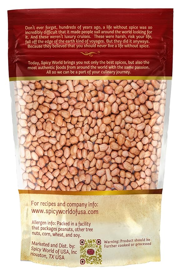 Spicy World Peanuts, Raw Whole With Skin (Uncooked, Unsalted) 4 Pound (64oz) ~ All Natural - USA Grown Red Skin Spanish Grade