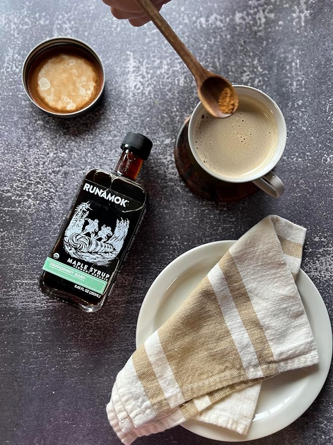 Runamok Maple Peppermint Bark Infused Maple Syrup - Authentic & Real Vermont Maple Syrup | Gluten Free & Natural Sweetener | Great Christmas Holiday Gift for Foodies! Breakfast, Coffee, Pancakes Maple Syrup | 8.45 Fl Oz (250mL)
