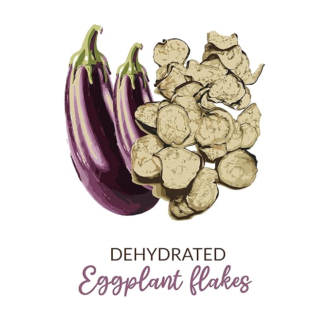 SHROOTS Dehydrated Eggplant Flakes Pure Vegetarian Gluten-Free No Added Salt Easy Cooking Machine Essential Dried Vegetable Boosted with Aroma Fiber Perfect for Fillings or Salads 0.71 oz, Pack of 1