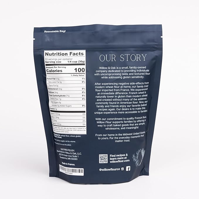 Willow Flour - Authentic French T55 Wheat Flour for Baking, Fine milled, 2.2 (1kg) Bag