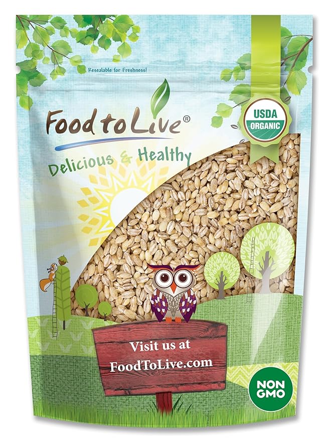 Food to Live Organic Pearl Barley, 3 Pounds ??Non-GMO, Polished Unhulled Barley, Kosher, Vegan, Bulk. Cooks Faster than Hulled Barley. Rich in Fiber, Selenium. Great for Hot Cereal, Salads, Stews
