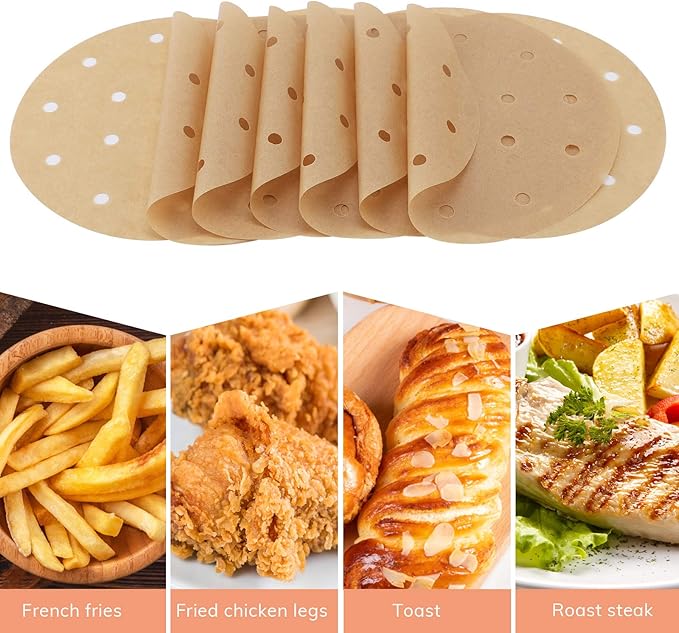 Beasea Air Fryer Round Liners 6 Inch, 200pcs Parchment Paper Unbleached Filter Paper Perforated Parchment Paper Bamboo Steamer Papers for Air Fryer and Steaming Basket