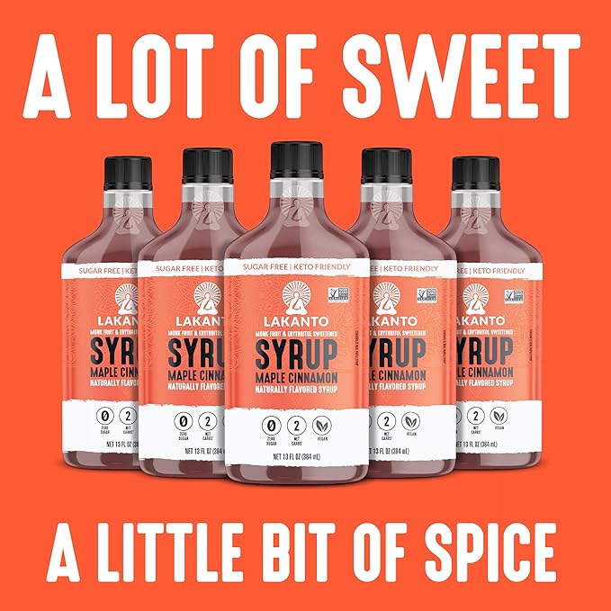 Lakanto Sugar Free Cinnamon Maple Syrup - Monk Fruit Sweetener, Keto Diet Friendly, Vegan, 2g Net Carbs, Pancakes, Waffles, Oatmeal, Coffee, Tea, Granola, Frosting, Marinade (13 Fl Oz - Pack of 1)