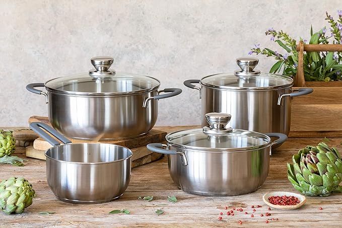BRA COOKWARE Master Casserole w/Glass Lid | 8 inches - 2.4 quarts Professional Pot | Stainless Steel Casserole| All Heat Sources Compatible - Full Induction | PFAS Free Stock Pot | Shiny Finish