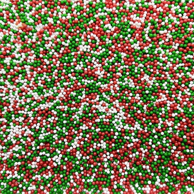 SE Si&Moos Nonpareil Sprinkles, 2mm Red Green White Mini Edible Pearls Red Green and White Sprinkles for Cake Decorating Christmas Cookie Decorations Wedding Shower Party Christmas Holiday Supplies 3.5 OZ