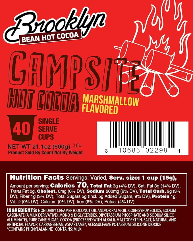 Brooklyn Beans Campsite Chocolate Mashmallow Hot Cocoa Pods, Compatible with K Cup Brewers Including 2.0, 40 Count