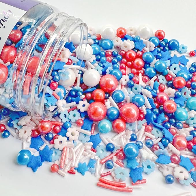 Red White and Blue Sprinkles, Patriotic Sprinkle Mix, 4th of July Sprinkles, Perfect for Cake Decorations, Baking, Ice Cream, Cookies, Cupcake Topper