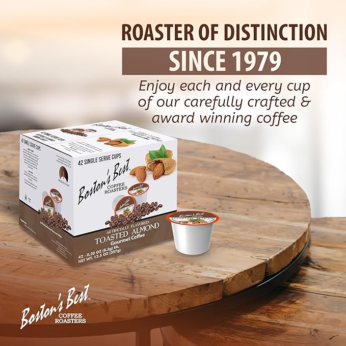 Bostonโs Best - Toasted Almond Flavored Delicious Gourmet Coffee Compatible with Keurig Coffee Maker, 1 Count (42 Single Serve Medium Roast Cups)