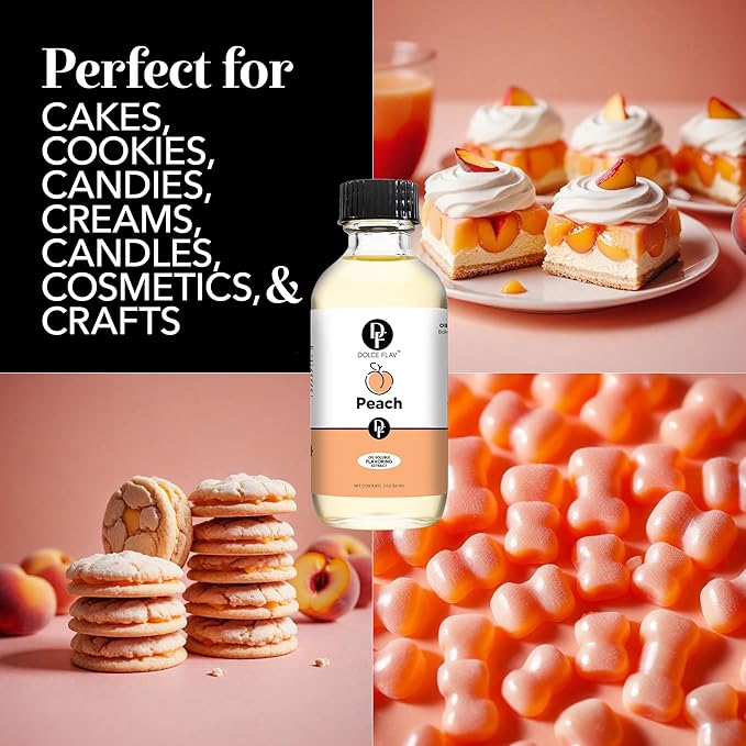 Dolce Flav Peach Extract (Oil-Soluble) 1 Gallon ??Kosher, Sugar-Free, Concentrated Juicy Peach Flavoring for Baking, Chocolates & Desserts